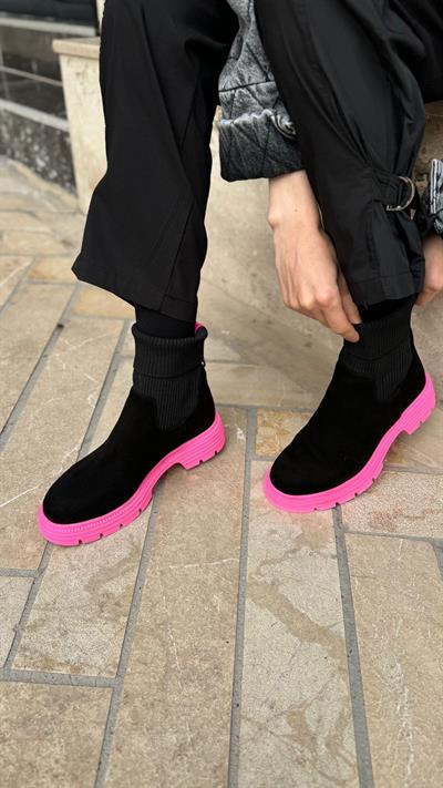 Alt Taban Renkli %100 Nubuk Deri Bot Pembe