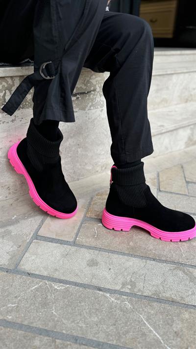 Alt Taban Renkli %100 Nubuk Deri Bot Pembe