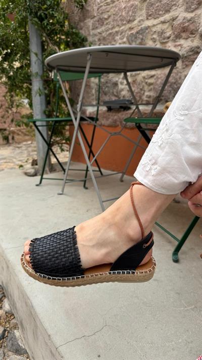 Bilekten Bağlamalı Espadril Sandalet Siyah