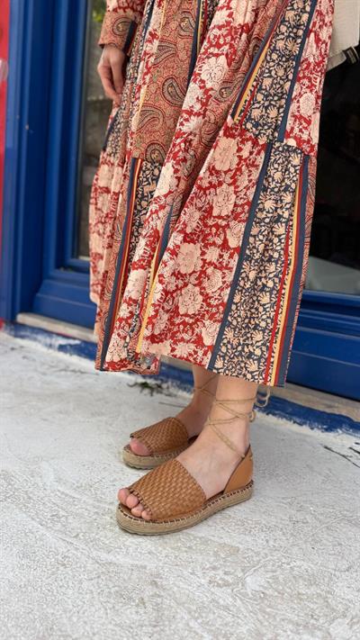Bilekten Bağlamalı Espadril Sandalet Taba
