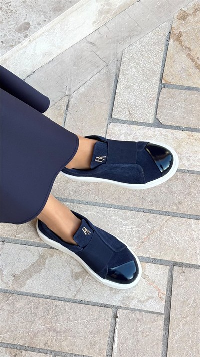 Düz Bantlı %100 Hakiki Deri Özel Seri Sneakers Lacivert