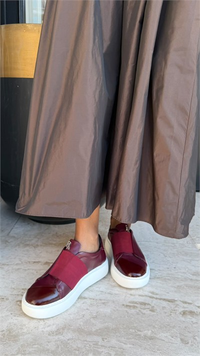 Düz Bantlı %100 Hakiki Deri Özel Seri Sneakers Bordo