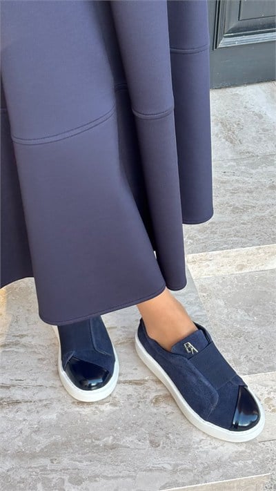 Düz Bantlı %100 Hakiki Deri Özel Seri Sneakers Lacivert