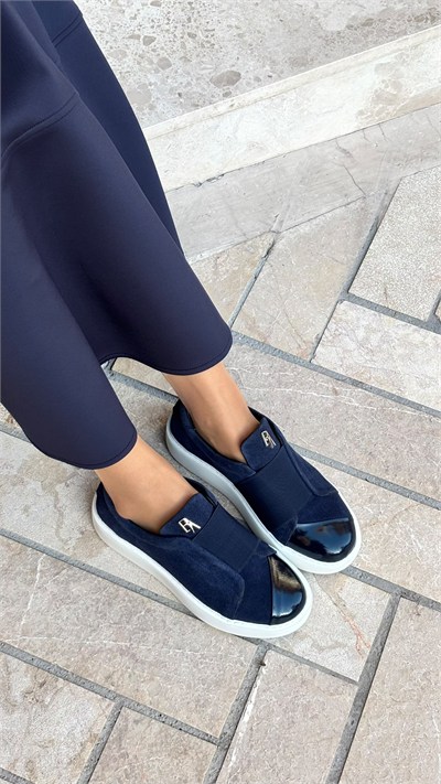 Düz Bantlı %100 Hakiki Deri Özel Seri Sneakers Lacivert