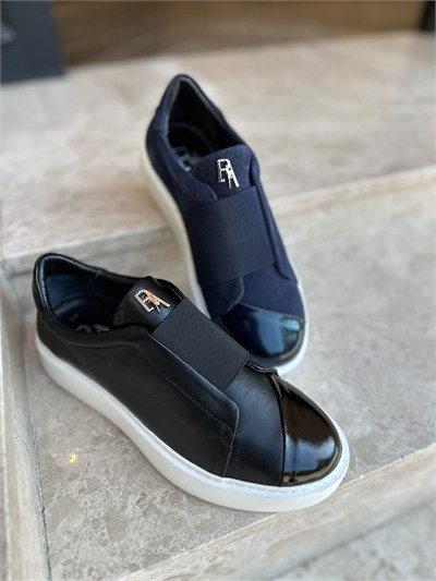 Düz Bantlı %100 Hakiki Deri Özel Seri Sneakers Siyah