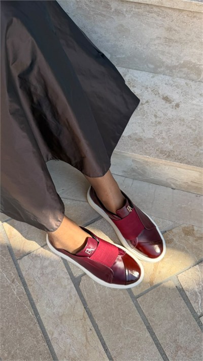 Düz Bantlı %100 Hakiki Deri Özel Seri Sneakers Bordo