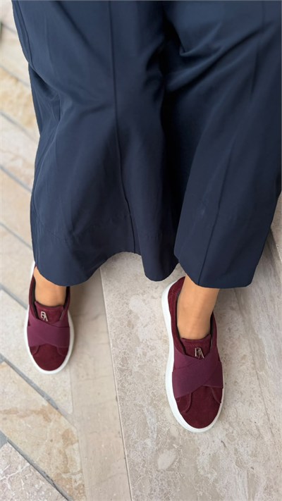 Düz Taban Çapraz Bantlı %100 Hakiki Deri Kadın Sneakers Bordo