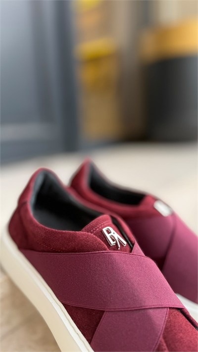 Düz Taban Çapraz Bantlı %100 Hakiki Deri Kadın Sneakers Bordo