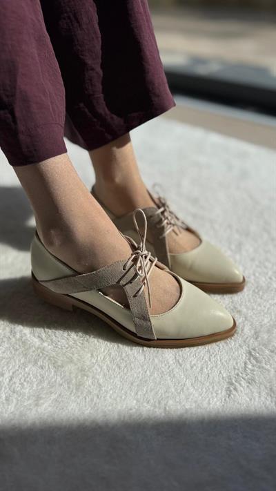 Exclusive series %100 Hakiki Deri Kadın Makosen Krem