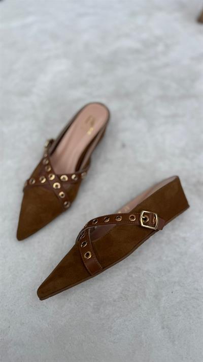 Gizli Topuklu(6cm) Çapraz Kemer Detaylı ÖzelSeri Terlik Taba