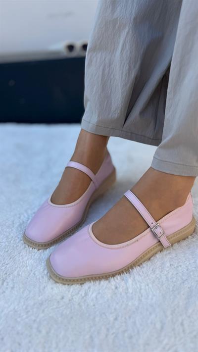 Kare Burun Yumuşacık %100 Hakiki Deri Babet tozpembe