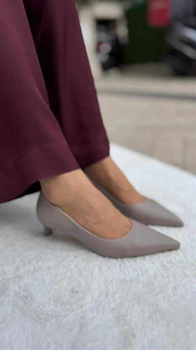 Kısa Topuk(5 cm) %100 Hakiki Deri Stiletto Vizon