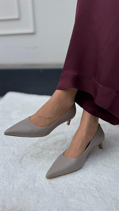 Kısa Topuk(5 cm) %100 Hakiki Deri Stiletto Vizon