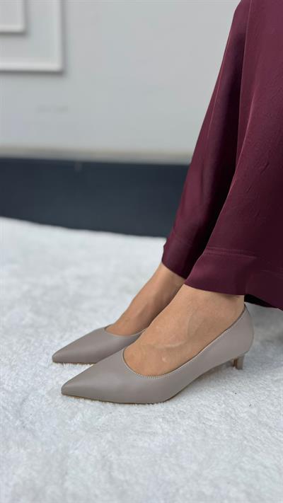 Kısa Topuk(5 cm) %100 Hakiki Deri Stiletto Vizon