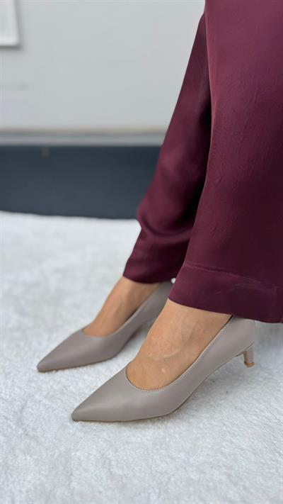 Kısa Topuk(5 cm) %100 Hakiki Deri Stiletto Vizon