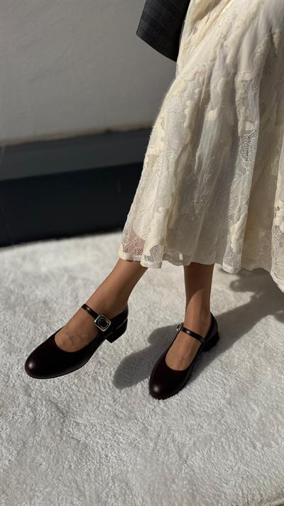 Klasık %100 Hakiki Deri (4cm) Babet Acı Kahve