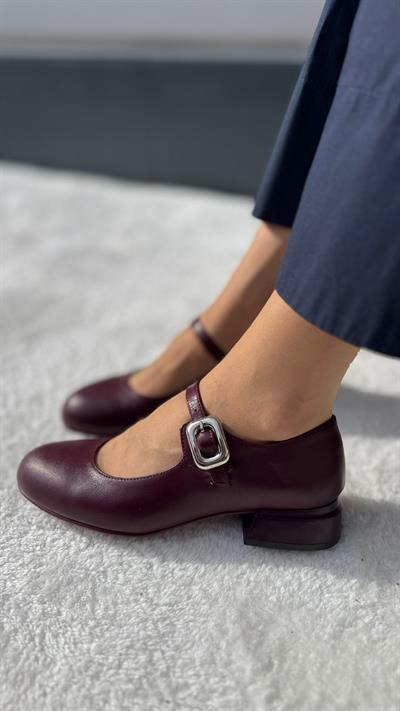 Klasık %100 Hakiki Deri (4cm) Babet Bordo