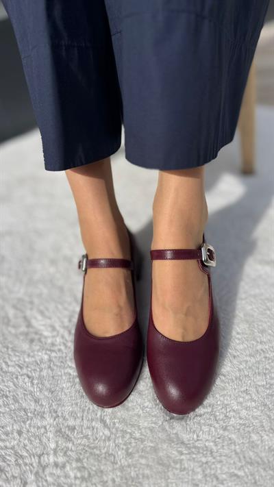 Klasık %100 Hakiki Deri (4cm) Babet Bordo