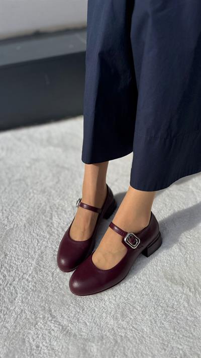 Klasık %100 Hakiki Deri (4cm) Babet Bordo