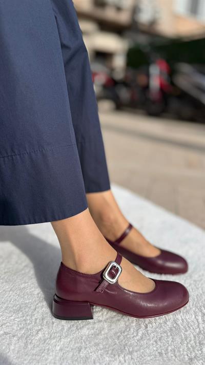 Klasık %100 Hakiki Deri (4cm) Babet Bordo