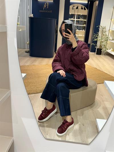 Kurdele Bağçıklı Hakiki  Deri  Spor Ayakkabı Bordo