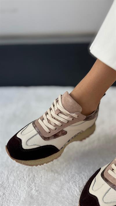 Leopar Detaylı %100 Hakiki Deri Spor Bej