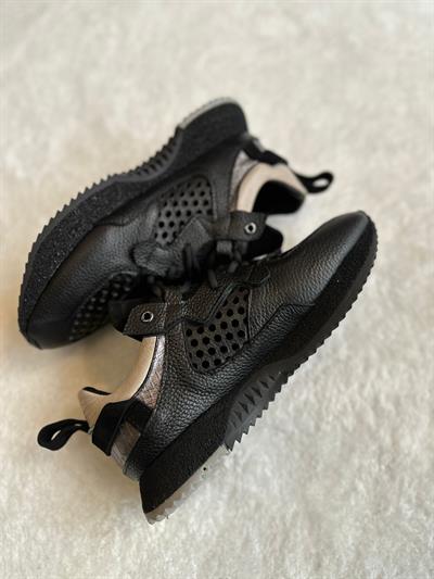 Nefes Alabilen Lazer Kesim %100 Hakiki Deri Sneaker Siyah
