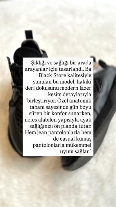 Nefes Alabilen Lazer Kesim %100 Hakiki Deri Sneaker Siyah