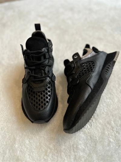 Nefes Alabilen Lazer Kesim %100 Hakiki Deri Sneaker Siyah