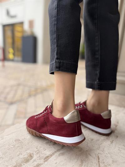 Nubuk Deri Bağçıklı Spor Ayakkabı Bordo