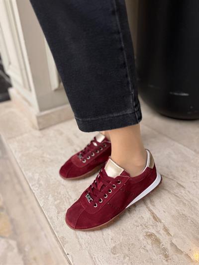 Nubuk Deri Bağçıklı Spor Ayakkabı Bordo