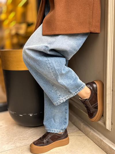 Nubuk3 Cm %100 Hakiki Deri Kadın  sneakers Acı Kahve