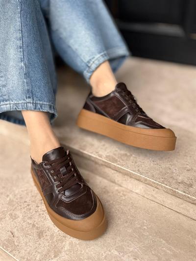 Nubuk3 Cm %100 Hakiki Deri Kadın  sneakers Acı Kahve