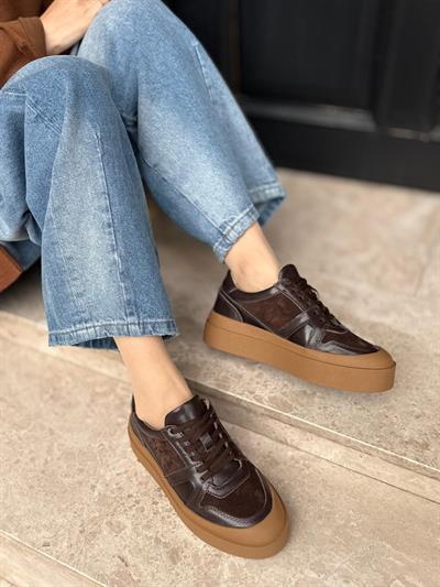 Nubuk3 Cm %100 Hakiki Deri Kadın  sneakers Acı Kahve
