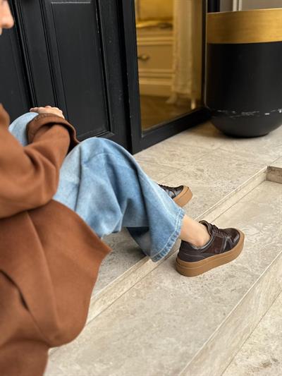 Nubuk3 Cm %100 Hakiki Deri Kadın  sneakers Acı Kahve