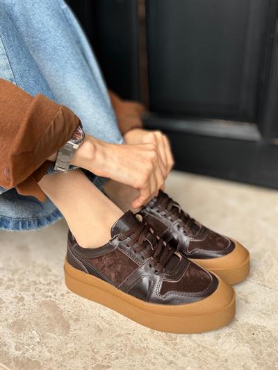 Nubuk3 Cm %100 Hakiki Deri Kadın  sneakers Acı Kahve