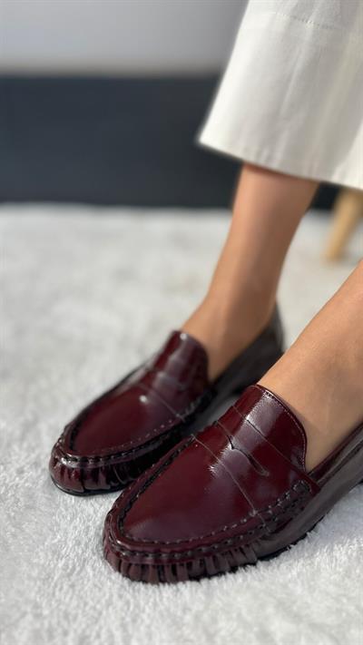 Ön Kısmı Büzgülü Özel Seri %100 Hakiki Deri Makosen Bordo