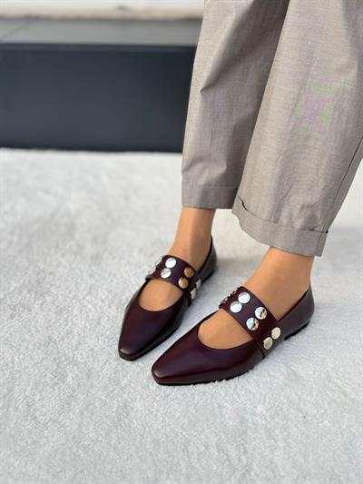 Özel Seri %100 Hakiki Deri Kadın Babet Bordo