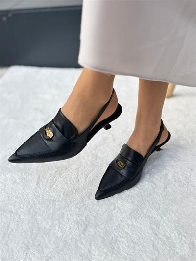 Sivri Burun Özel Seri %100 Hakiki Deri Topuklu (5cm) Siyah
