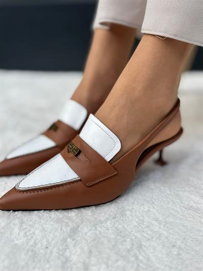 Sivri Burun Özel Seri %100 Hakiki Deri Topuklu (5cm) Taba