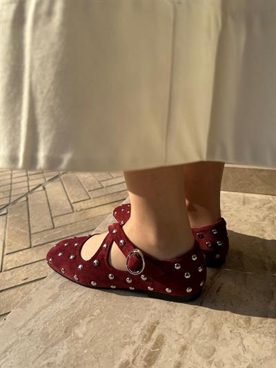Troklu Hakiki Deri Kadın Babet Bordo