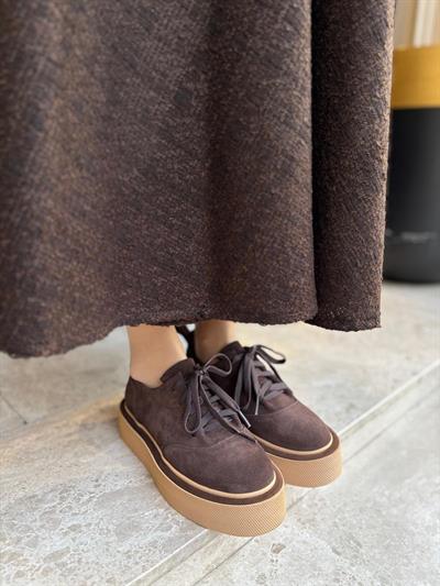 Yüksek Taban %100 Nubuk Deri Kadın Sneaker Acı Kahve