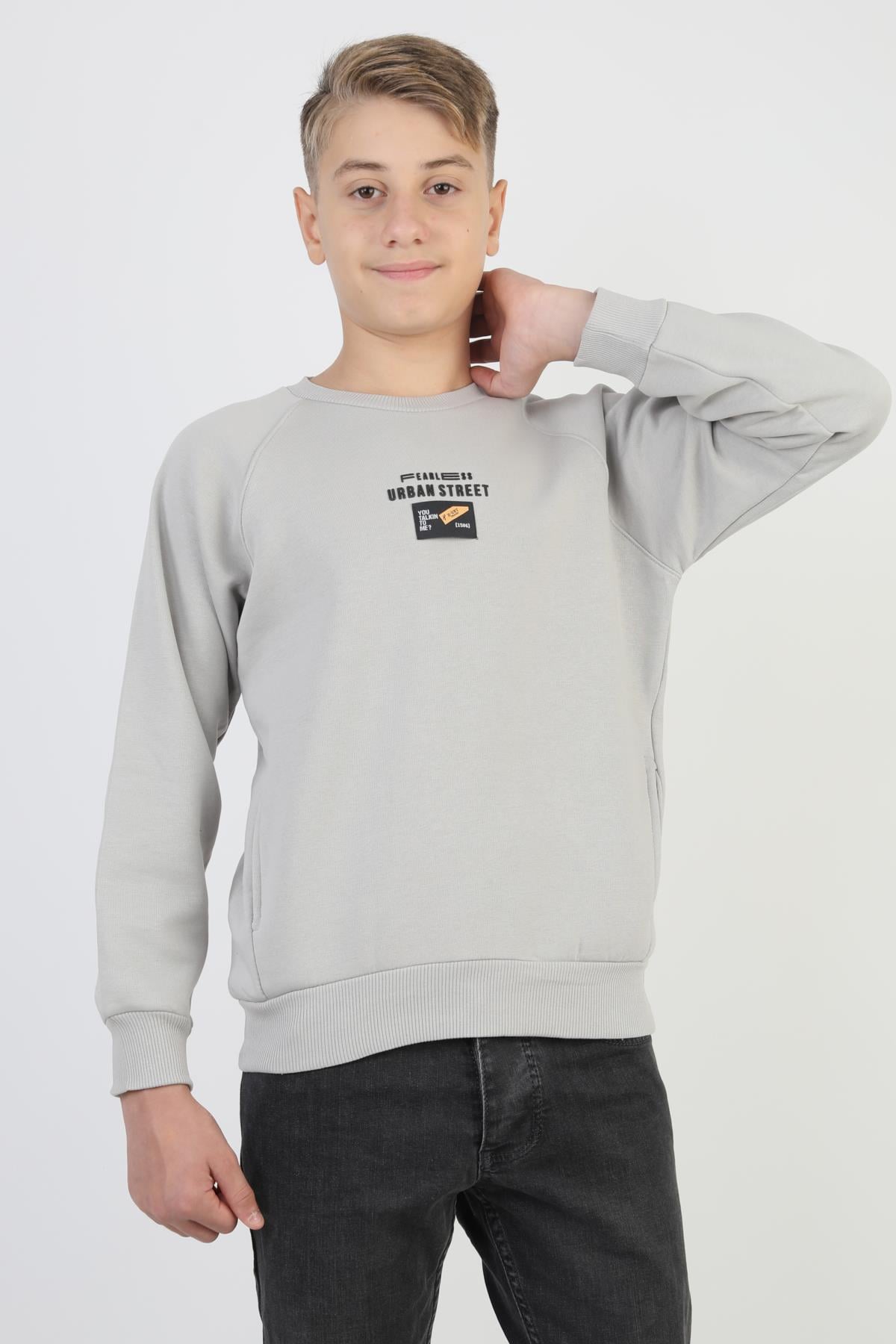 Kanguru Cepli Baskılı Detaylı Erkek Çocuk Sweatshirt