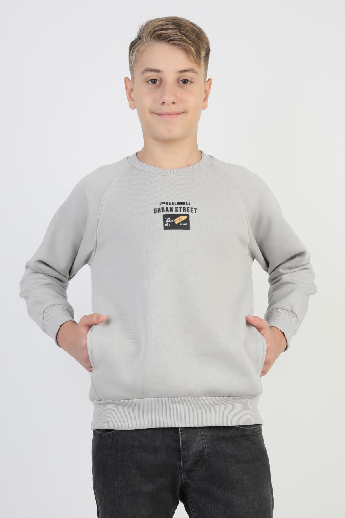 Kanguru Cepli Baskılı Detaylı Erkek Çocuk Sweatshirt