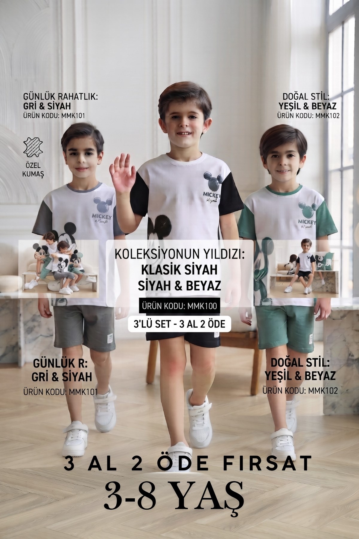 ERKEK TAKIM 3 LÜ SET BASKILI Çocuk TAKIM 3 AL 2 ÖDE   