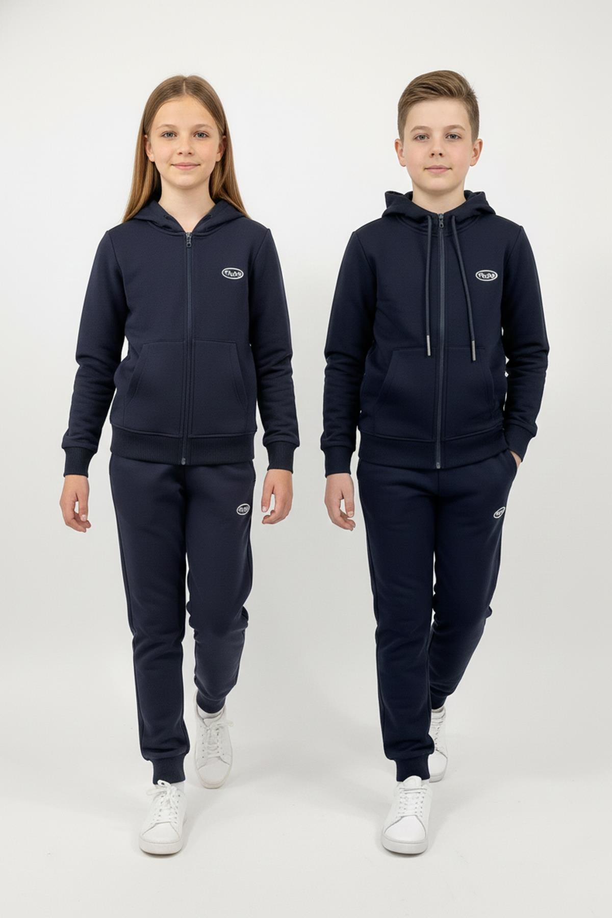 Fermuarlı Kapüşonlu Cepli Unisex Çocuk Eşofman Takımı
