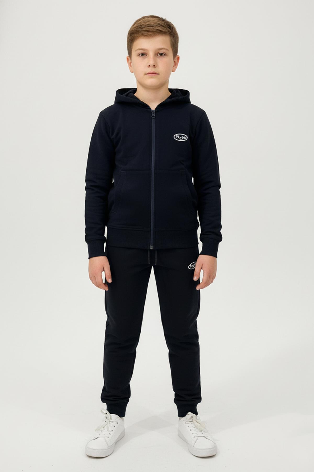 Fermuarlı Kapüşonlu Cepli Unisex Çocuk Eşofman Takımı