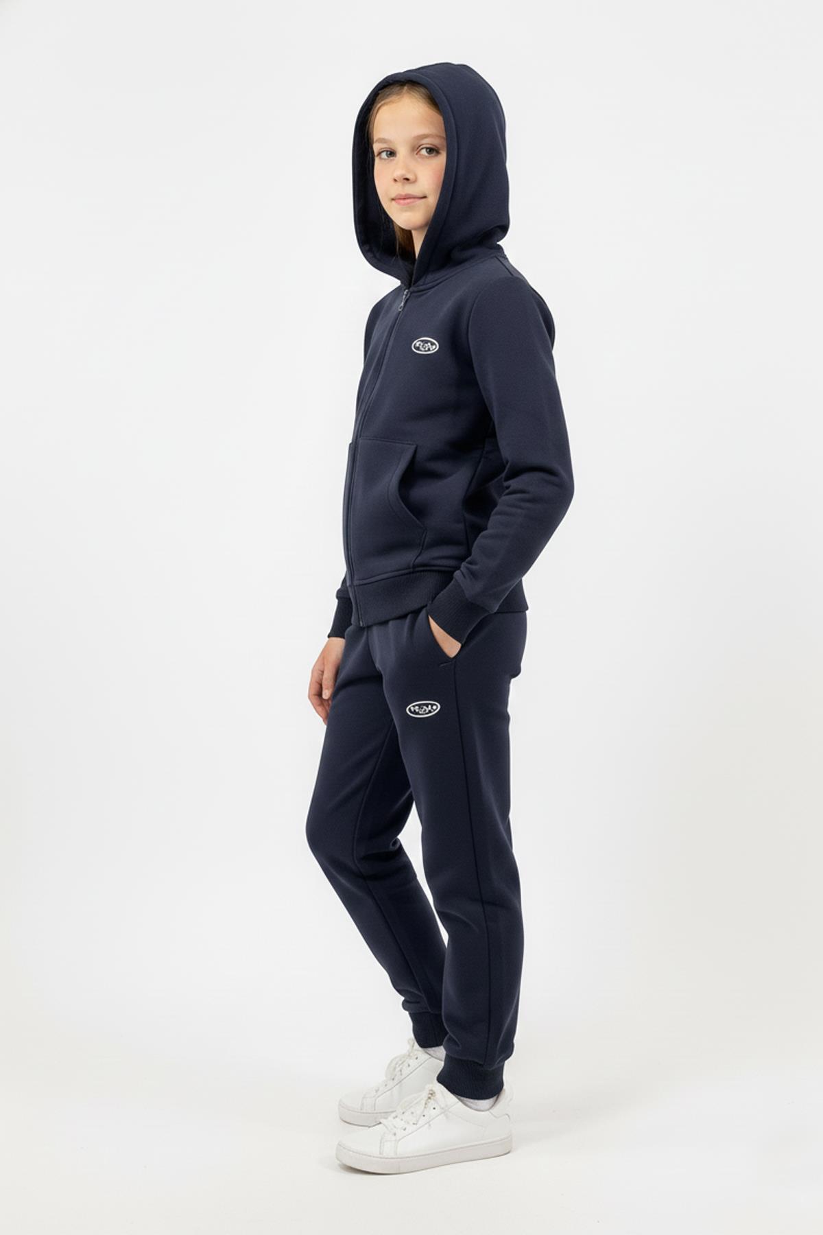 Fermuarlı Kapüşonlu Cepli Unisex Çocuk Eşofman Takımı