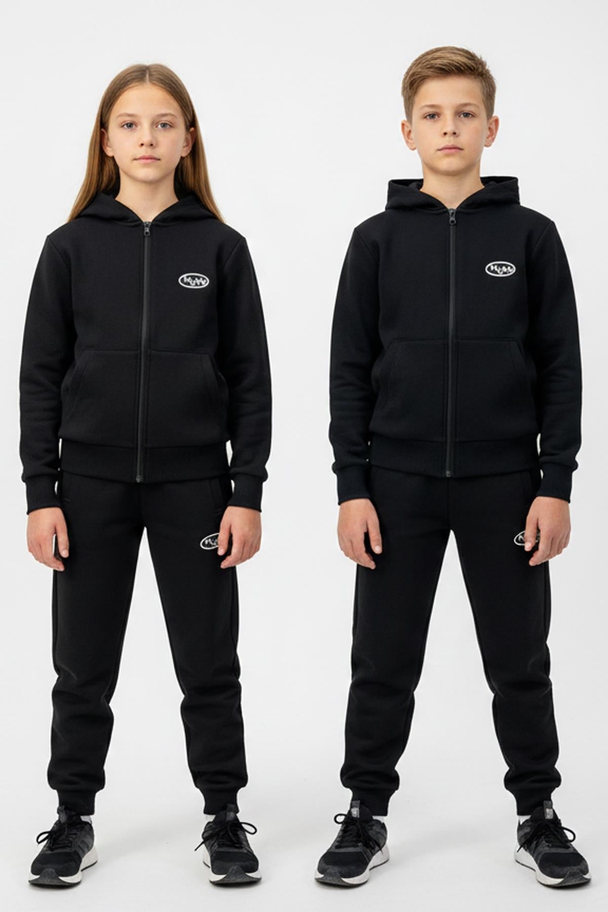 Fermuarlı Kapüşonlu Cepli Unisex Çocuk Eşofman Takımı
