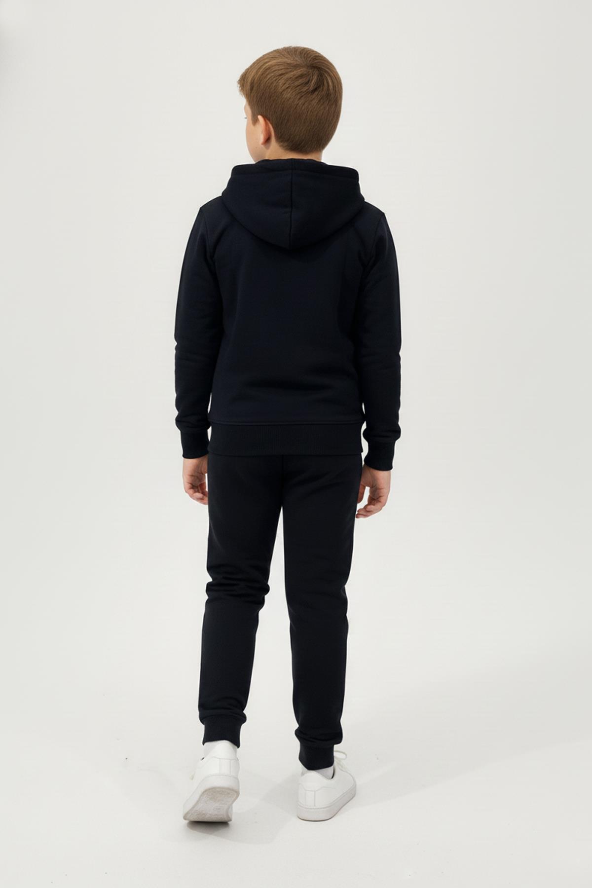 Fermuarlı Kapüşonlu Cepli Unisex Çocuk Eşofman Takımı